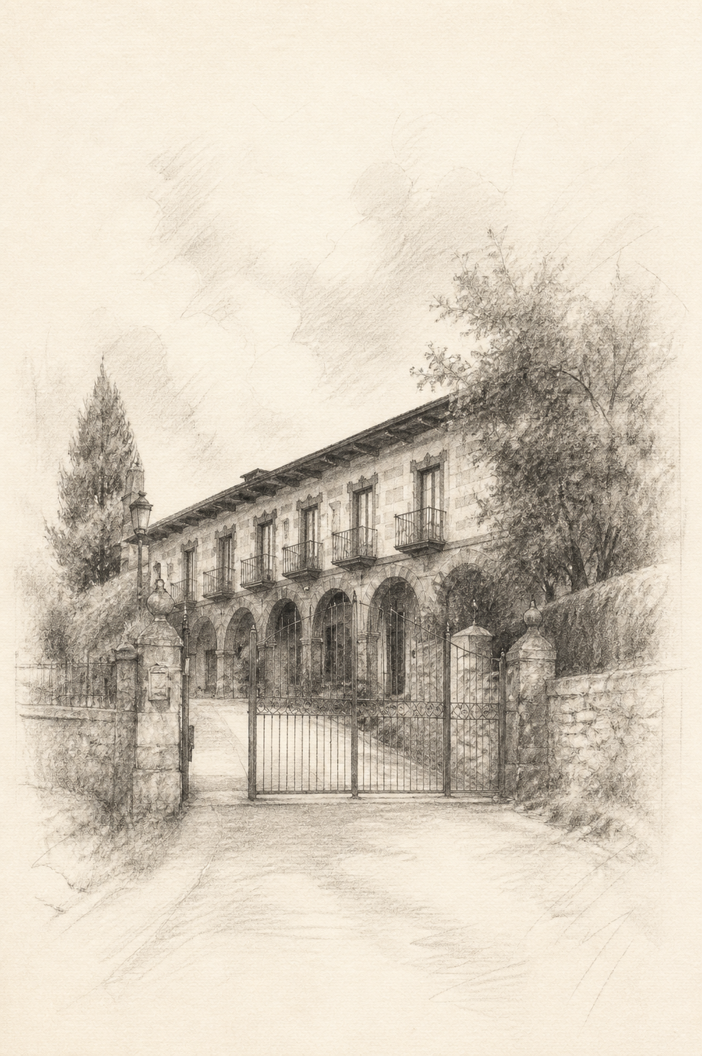 Ilustración a carboncillo del Pazo do Castro